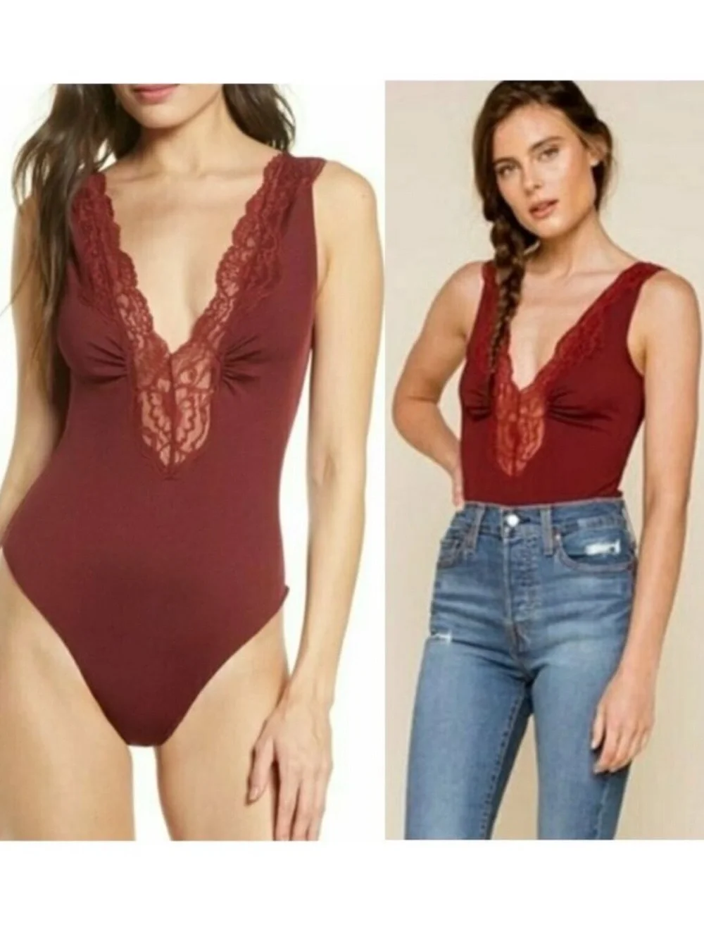 NWT Free People Intimately Women's First Call Bodysuit Pomegranite Wine - size S